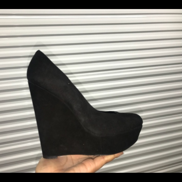 Shoes - Black Suede Wedges